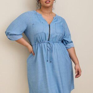 NWT Torrid - Button Front Shirt Dress - Chambray Blue